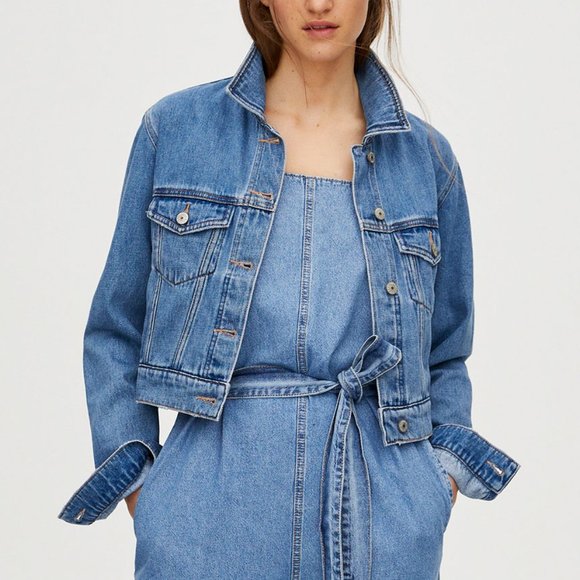 cropped colored denim jacket